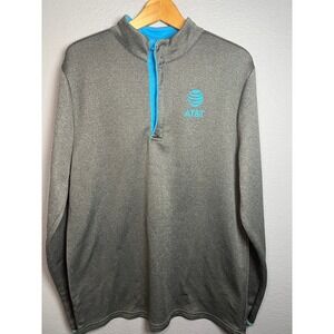 AT&T Corporate Logo Quarter Zip Pullover Gray Blue Mens Large Performance Top